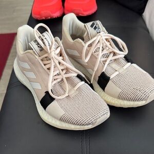 adidas Blush Pink and Black Knit Trainers